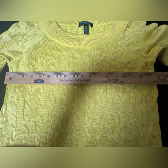 RALPH LAUREN VIBRANT YELLOW CABLE KNIT SWEATER SCOOP NECK SIZE XL COTTONVISCOSE - Picture 9 of 10